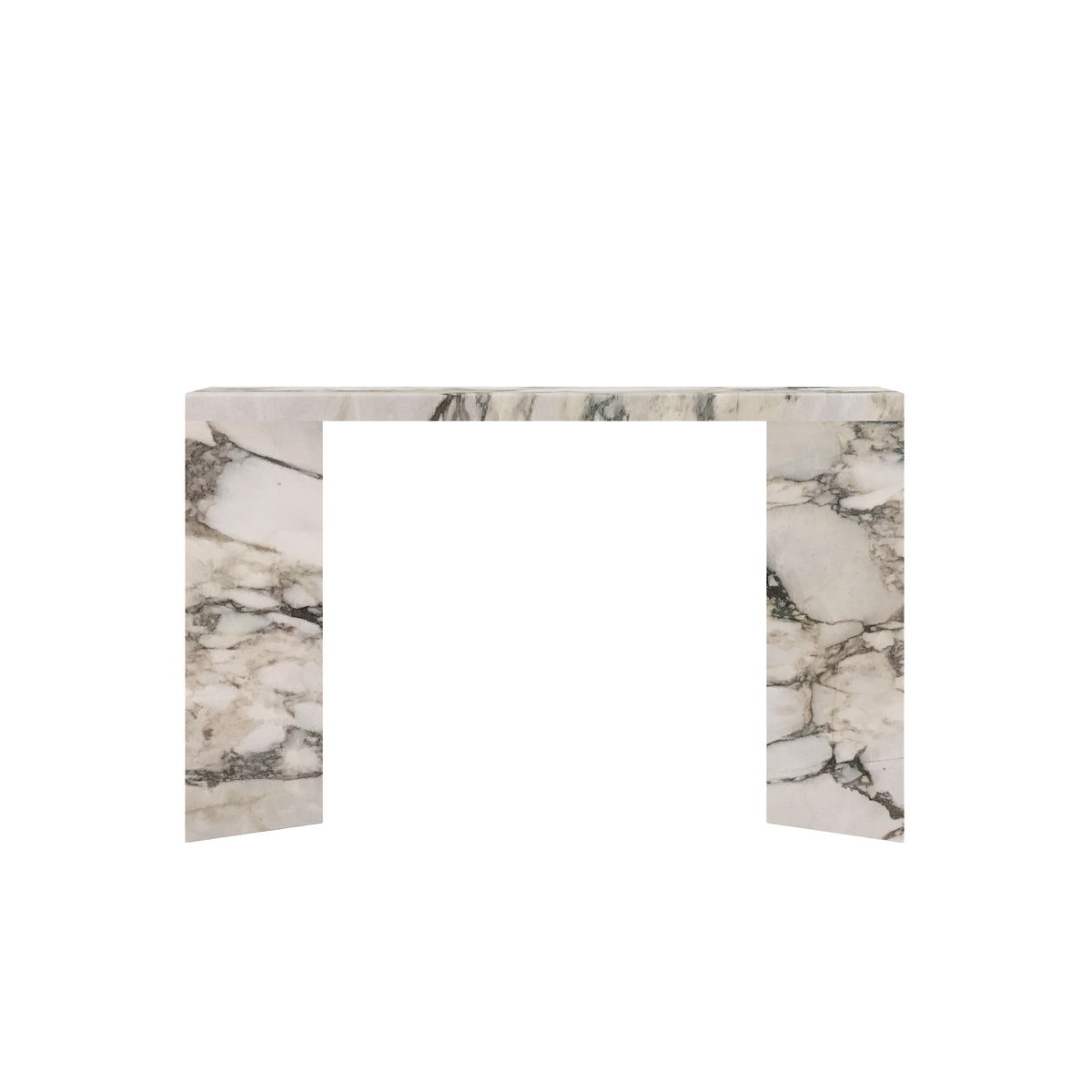 Esme marble console table by Collection Noir, angled monolith base