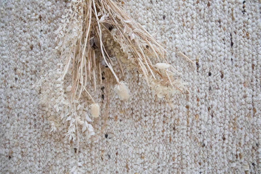 Natural lox mohair, curly mohair and white karakul wool rug