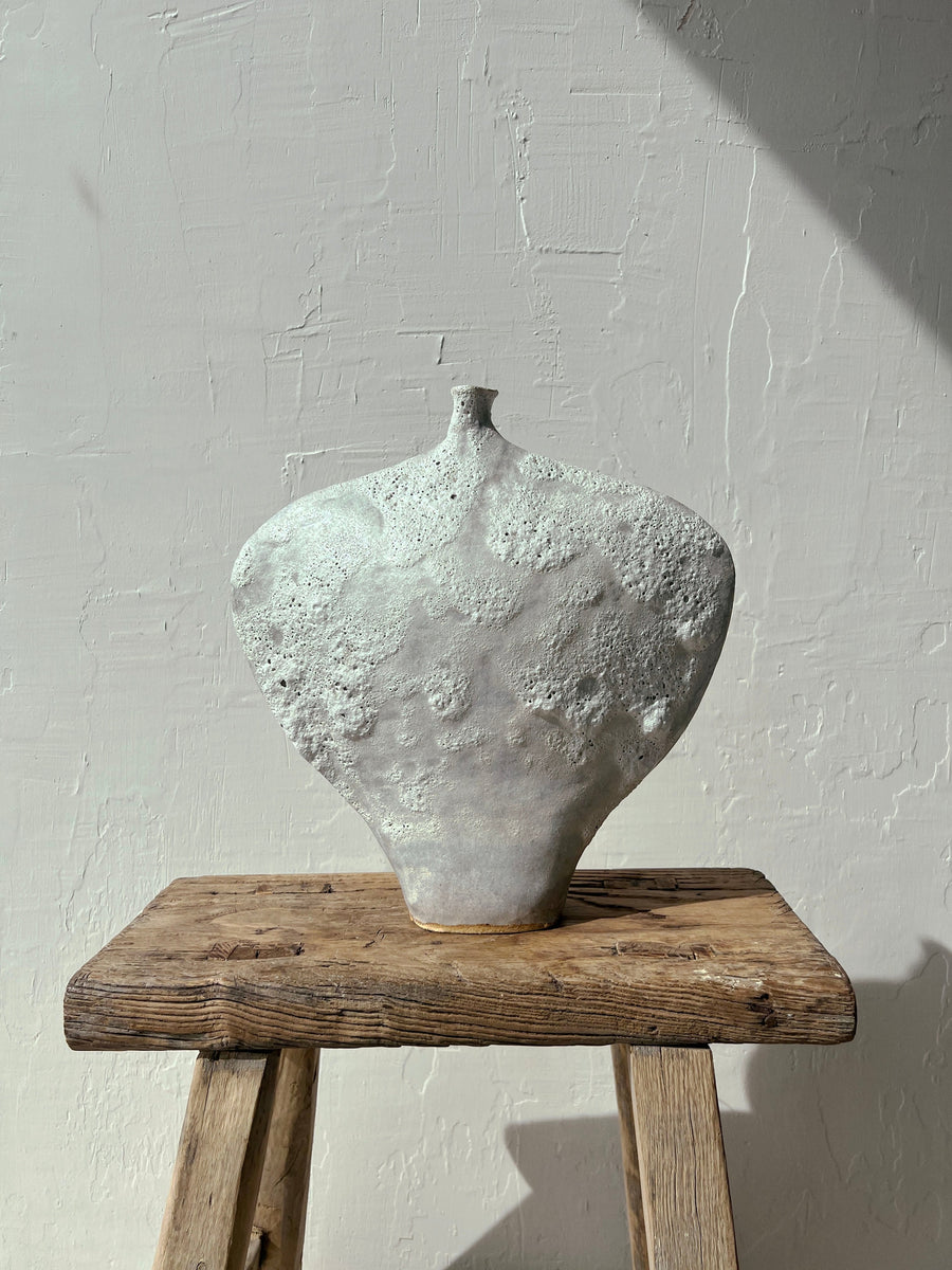 Flat heart shaped ceramic vessel or vintage stool