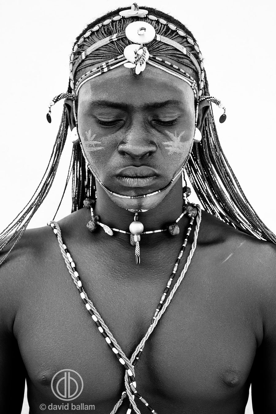 Samburu Moran, black and white tribal portrait photography.
